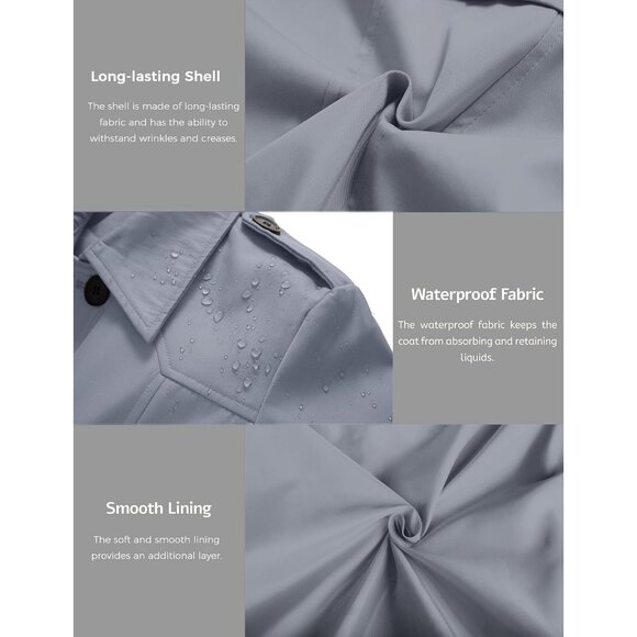 Women's Grey Waterproof Trench Coat with Classic Lapel and Belted Design - Picture 6 of 6